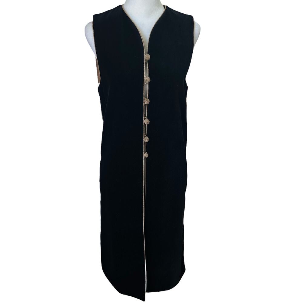 rare Saint Laurent 2019 Black Velvet Long Vest FR 34 Gold Cording Tunic / Dress